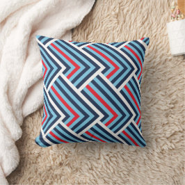 Modernes Blau- und Rot-Chevron-Muster Kissen