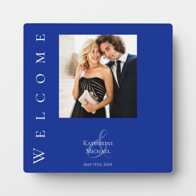 Modernes Blau und Weiß-Foto-Hochzeitszelt- Fotoplatte (Vorderseite)