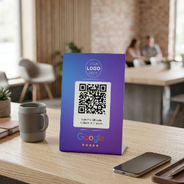 Modernes Blau-Violett-Verlaufs-Google-Review-QR-Co Sockelschild