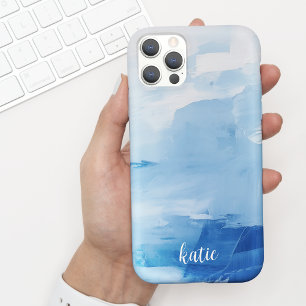 Modernes Blau + Weiß gestrichene Kunst mit Namen Case-Mate iPhone Hülle