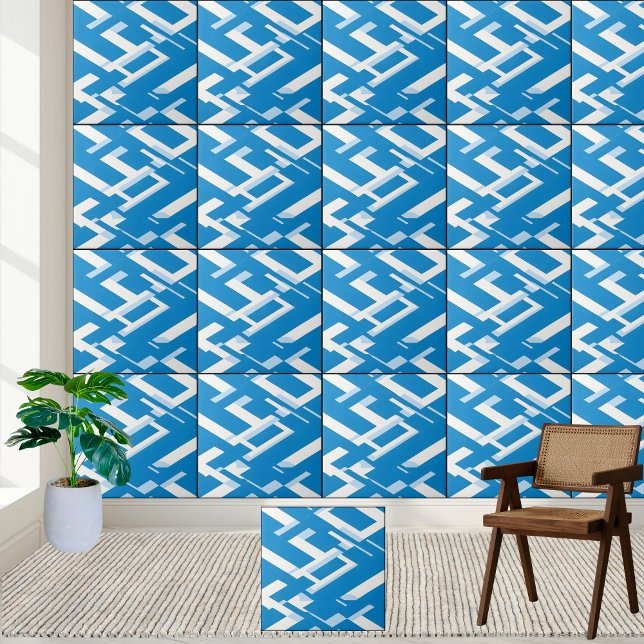 Modernes Blau-Weiß-Griechisches Muster Fliese (Modern Blue and White Greek Pattern Design Ceramic Tile)