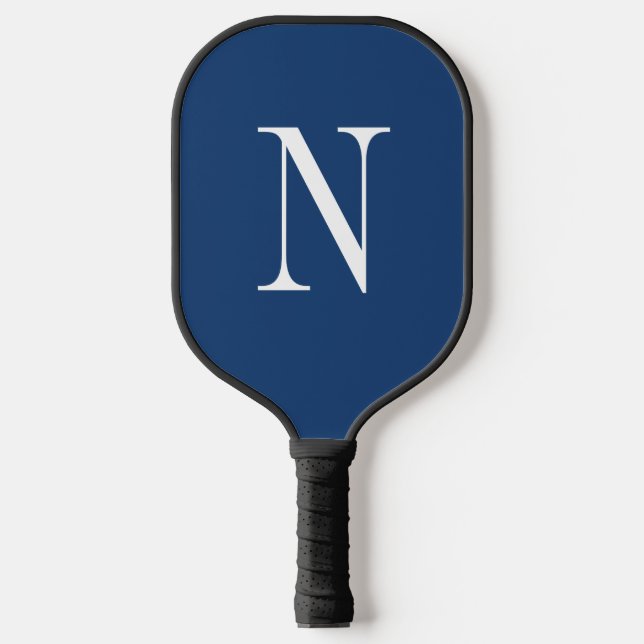 Modernes blau-weißes Monogramm Pickleball Schläger (Vorderseite)