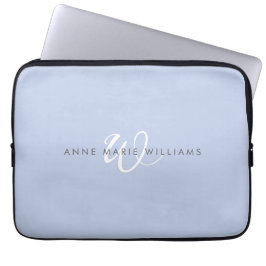Modernes blau-weißes Schriftmonogramm Laptopschutzhülle