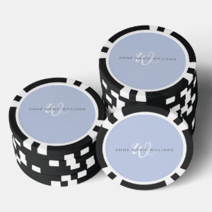 Modernes blau-weißes Schriftmonogramm Pokerchips