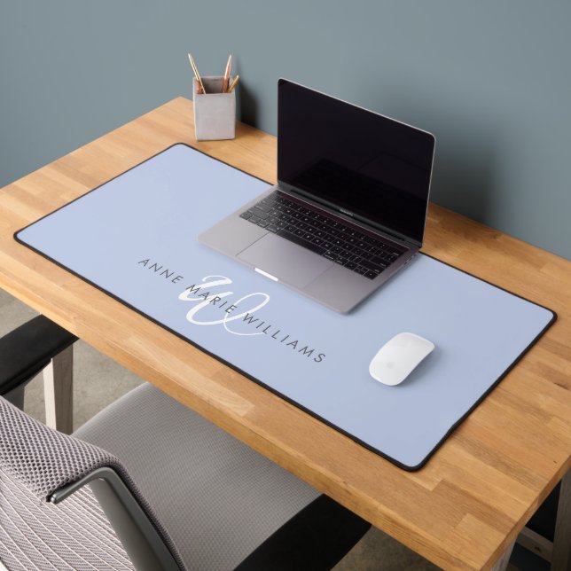Modernes blau-weißes Skript-Monogramm Schreibtischunterlage (Büro 2)