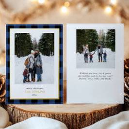 Modernes BLAUE Buffalo Kariert Weihnachten Zwei Fo Folien Feiertagskarte