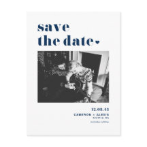 Modernes, blauer muffelreifes Typografie-Foto Save