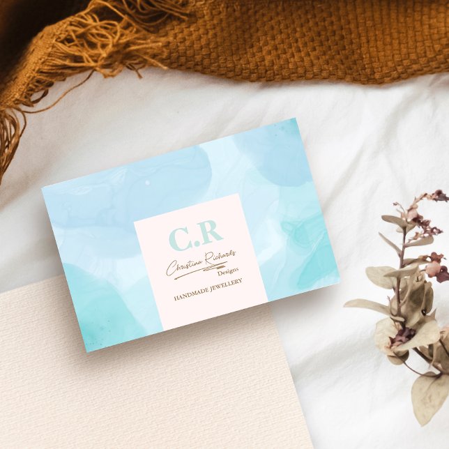 Modernes, blaues Aquamarines Watercolor Visitenkarte (Von Creator hochgeladen)