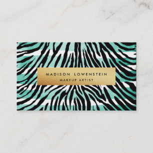 Modernes blaues Aquarell Stripes Zebra-Muster-Gold Visitenkarte