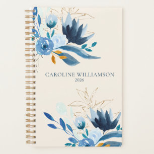 Modernes blaues Aquarellblumen Personalisiert 2022 Planer