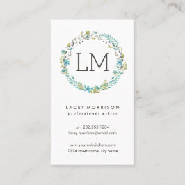 Modernes blaues Blumen Blumewreath-| Visitenkarte