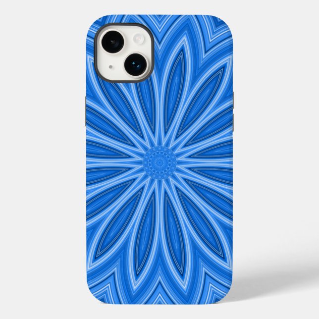 Modernes blaues Blumendesign Kunstmuster Case-Mate iPhone Hülle (Rückseite)