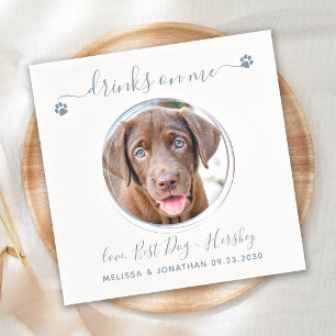 Modernes, blaues Foto für Haustiere Hochzeit Serviette