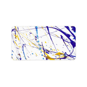 Modernes blaues gelbes Watercolor-Spritzermuster Adressaufkleber