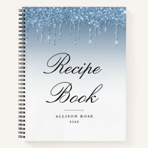 Modernes blaues Glitter-Rezeptbuch Notizbuch