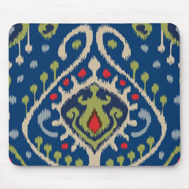 Modernes blaues Grün ikat Stammes- Muster Mousepad (Vorne)