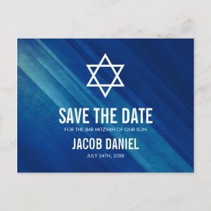 Modernes blaues Grunge-Bar Mitzvah Save the Date Ankündigungspostkarte