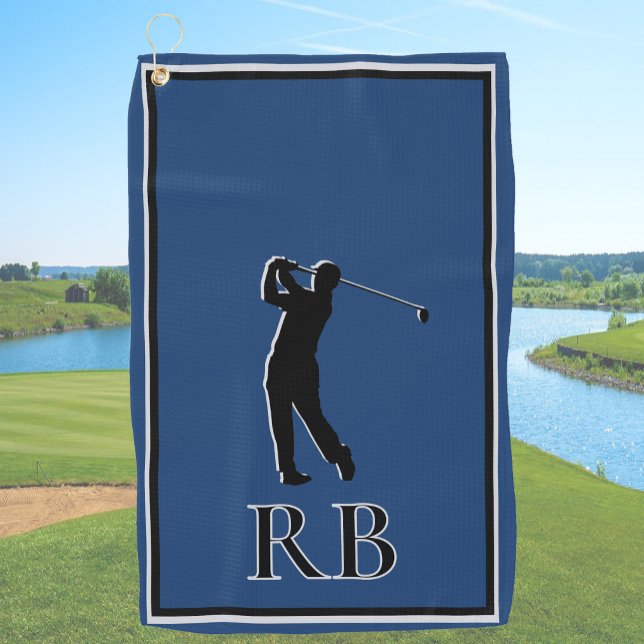Modernes blaues Monogramm-Golfhandtuch für Männer Golfhandtuch (Von Creator hochgeladen)