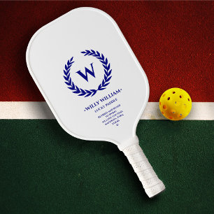 Modernes Blaues Monogramm-Kraut Pickleball Schläger