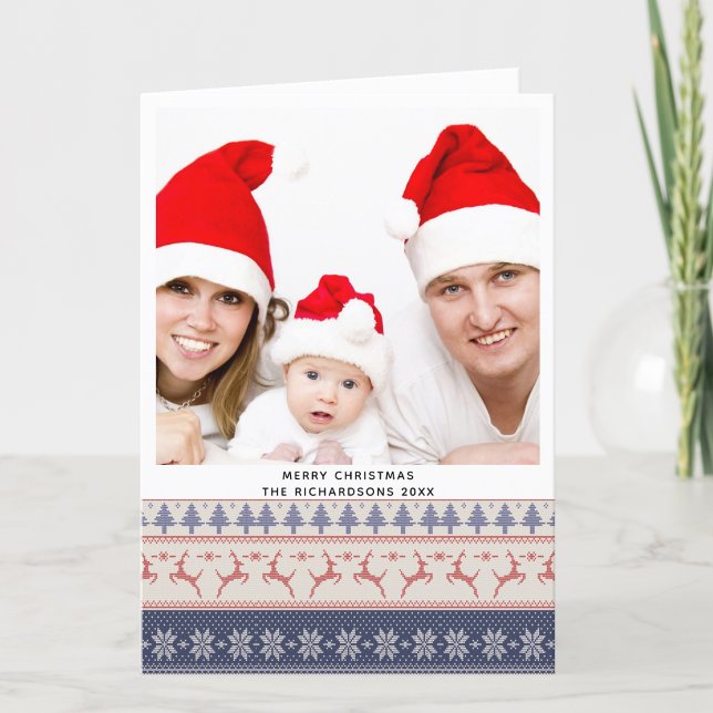 Modernes blaues nordisches Sweater Flying Rentier- Feiertagskarte (Von Creator hochgeladen)