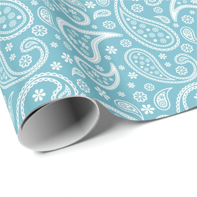 Modernes blaues Paisley-Muster Geschenkpapier (Rolleneckpunkt)