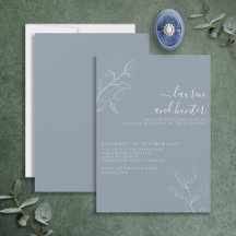 Modernes, blaues Script, botanische Hochzeitseinla