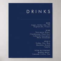 Modernes, blaues Silver Wedding Drinks Menü der Ma