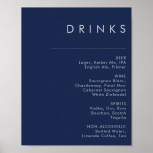 Modernes, blaues Silver Wedding Drinks Menü der Ma Poster