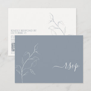 Modernes, blaues Skript Botanischer QR-Code-UAWG RSVP Karte