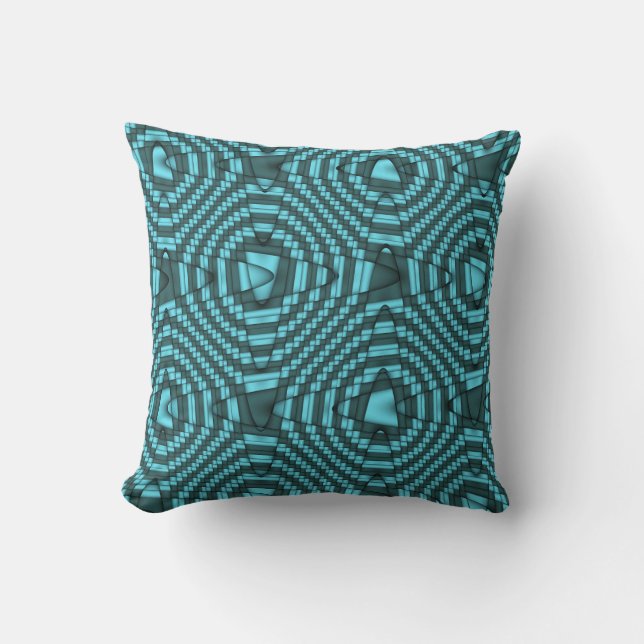 Modernes blaues Weave Zig Zag Muster Pillow Kissen (Vorderseite)