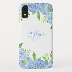 Modernes Blaulblau-Hydrangea Wasserfarbenmonogramm Case-Mate iPhone Hülle