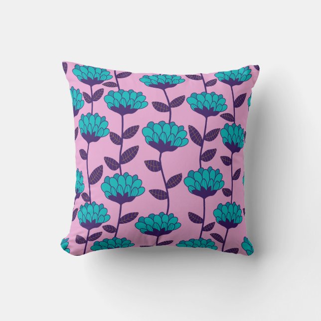 Modernes Blaupink-Blume-Muster Kissen (Vorderseite)