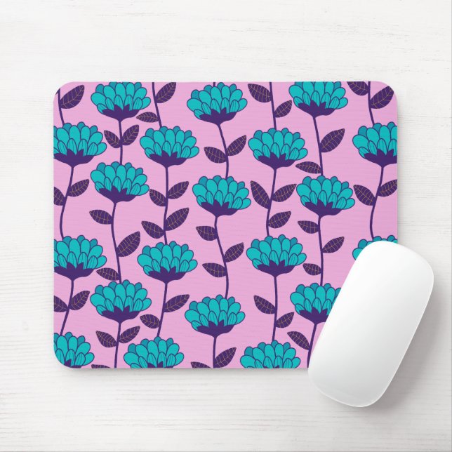 Modernes Blaupink-Blume-Muster Mousepad (Mit Mouse)