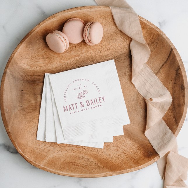 Modernes Bloom Wedding Monogram | Mauve Serviette (Von Creator hochgeladen)