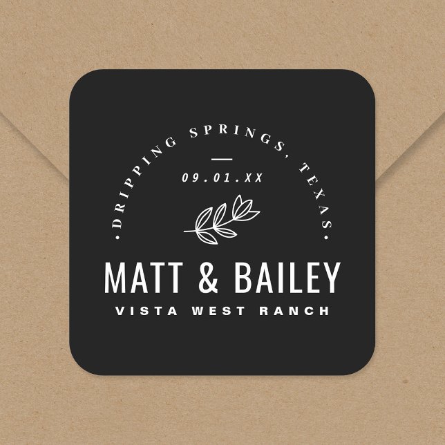 Modernes Bloom Wedding Monogram Quadratischer Aufkleber (Von Creator hochgeladen)