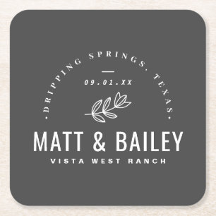 Modernes Bloom Wedding Monogram Rechteckiger Pappuntersetzer