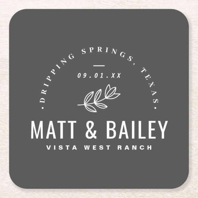 Modernes Bloom Wedding Monogram Rechteckiger Pappuntersetzer (Vorderseite)