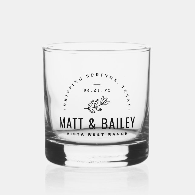 Modernes Bloom Wedding Monogram Whiskyglas (Vorderseite)