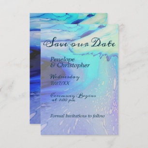 Modernes Blue Abstrakt Beach Wedding Save the Date