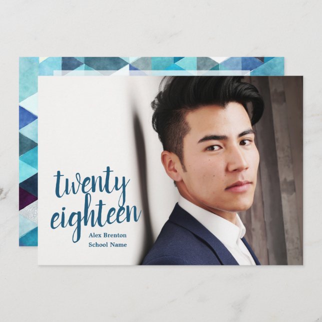 Modernes Blue Abstrakt Graduate Foto Einladungen (Vorne/Hinten)