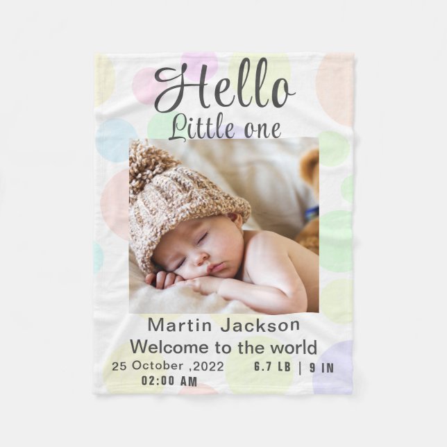 Modernes Blue Baby Boy Foto Geburtserklärung Fleecedecke (Vorderseite)