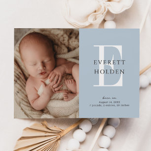 Modernes Blue Baby Drei Foto Geburt Ankündigung