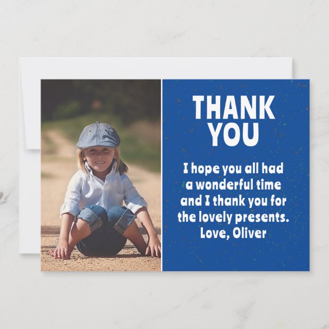 Modernes Blue Boy Foto Kind zum Geburtstag Dankeskarte (Vorderseite)