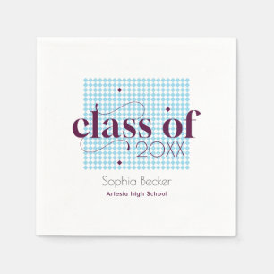 Modernes Blue Burgundy Graduation Cap Muster Serviette