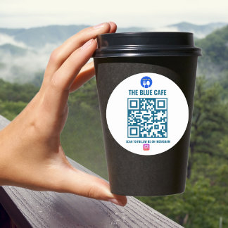 Modernes Blue Cafe Business Instagram Qr Code Runder Aufkleber