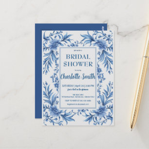 Modernes Blue Chinoiserie Brautparty Postkarte