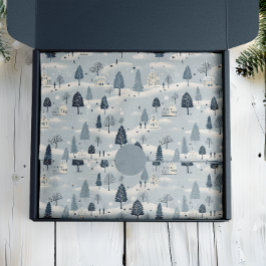 Modernes Blue Christmas Village Seidenpapier