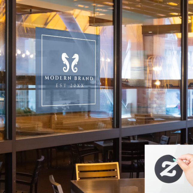 Modernes Blue Coastal Seepferd  Fensteraufkleber (Restaurantfenster)