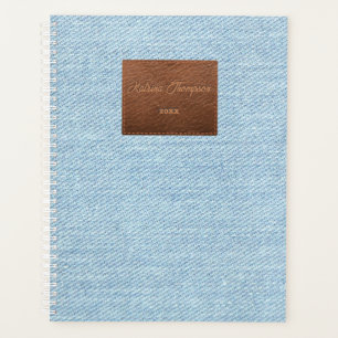 Modernes Blue Denim Jeans Textur Leather Patch Planer