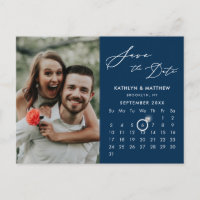 Modernes Blue Elegante Script-Foto Save the Date
